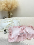 Ivory Bow Ruffle Organza Lumbar Throw Pillow original reference image 8