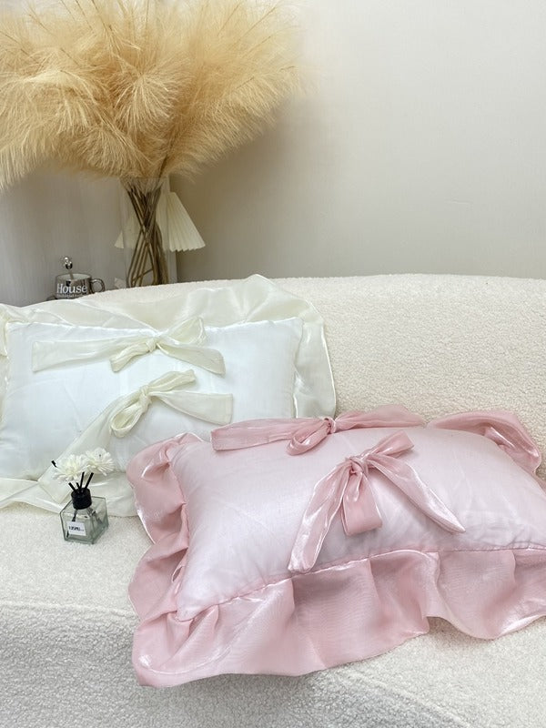 Ivory Bow Ruffle Organza Lumbar Throw Pillow original reference image 8