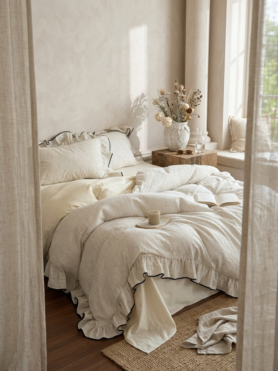 Ivory Whisper Ruffle Cotton Bedding Set social image
