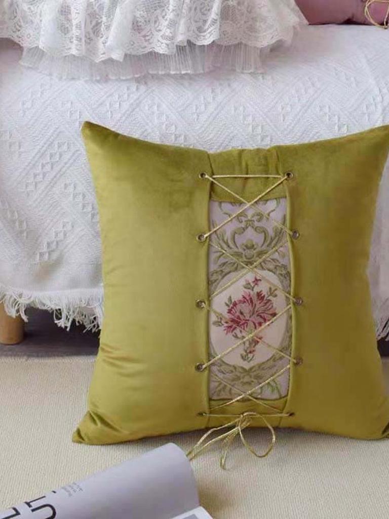 Lace-up Décor Throw Pillow - Olive Green