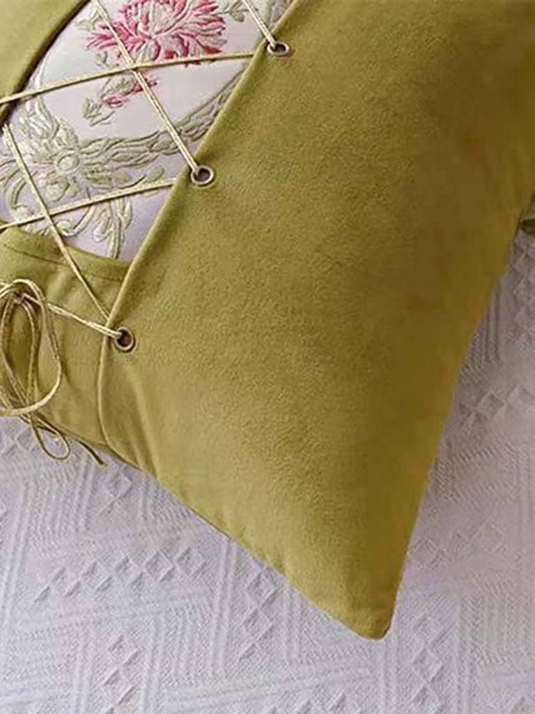 Lace-up Décor Throw Pillow - Olive Green