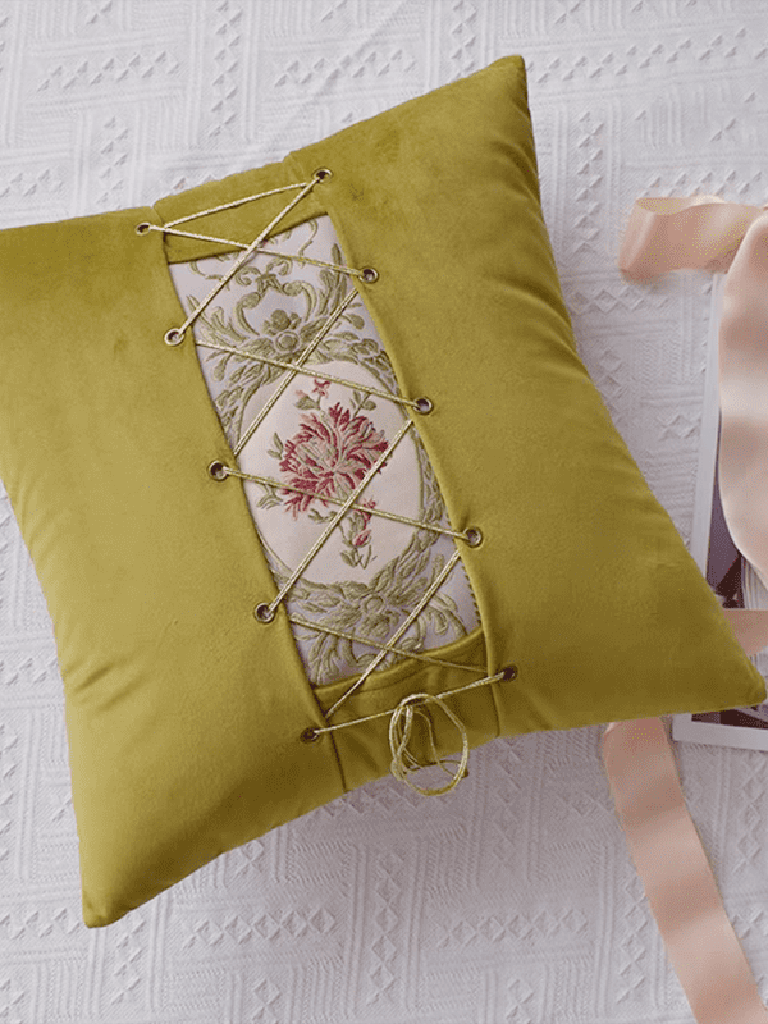 Lace-up Décor Throw Pillow - Olive Green
