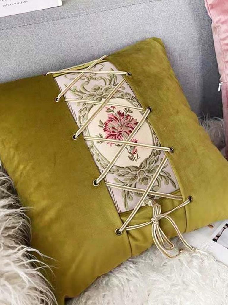 Lace-up Décor Throw Pillow - Olive Green