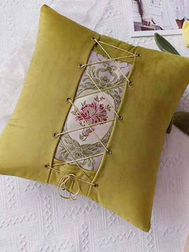 Lace-up Décor Throw Pillow - Olive Green