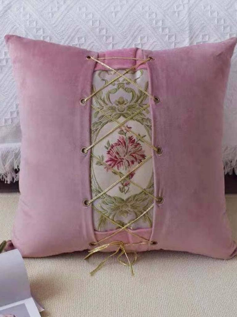 Lace-up Décor Throw Pillow - Pink