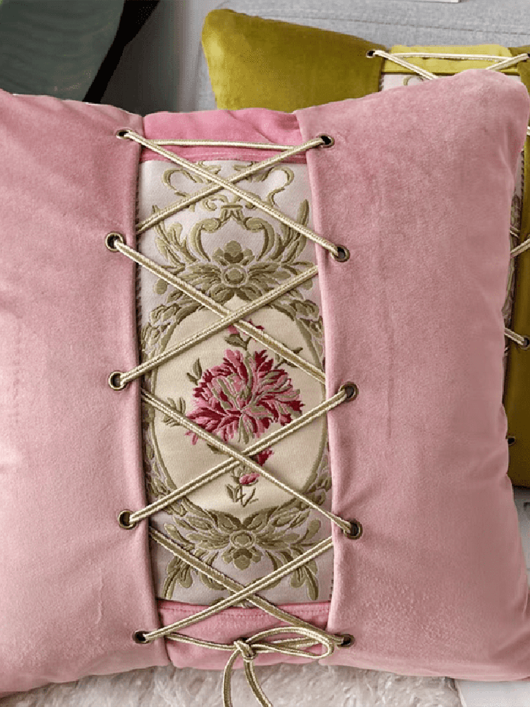 Lace-up Décor Throw Pillow - Pink