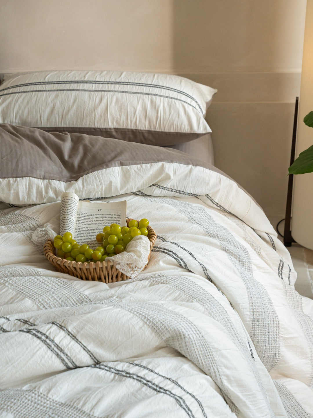 Manhattan Stripe Waffle Jacquard Duvet Cover original reference image 6
