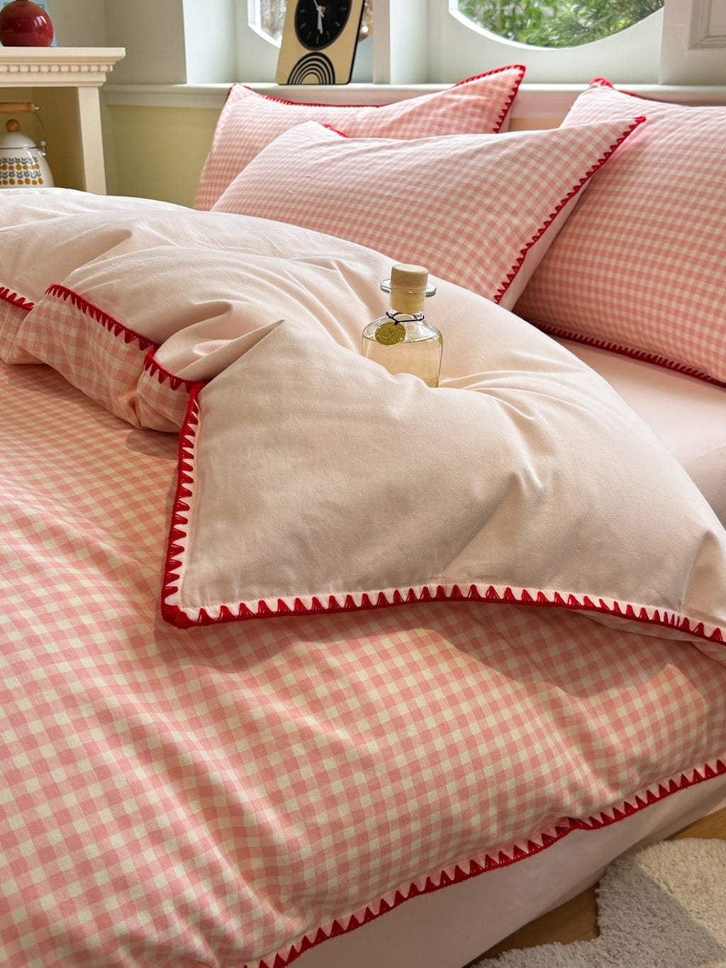 Milk Gingham Brushed Cotton Duvet Cover Set original reference image 1