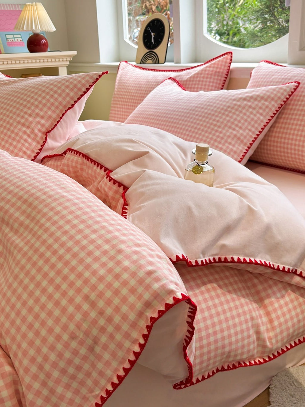 Milk Gingham Brushed Cotton Duvet Cover Set original reference image 2