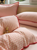 Milk Gingham Brushed Cotton Duvet Cover Set original reference image 3