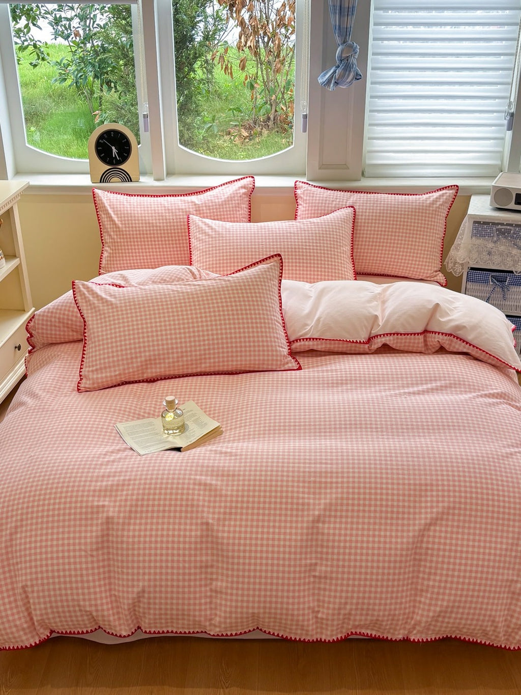 Milk Gingham Brushed Cotton Duvet Cover Set original reference image 8