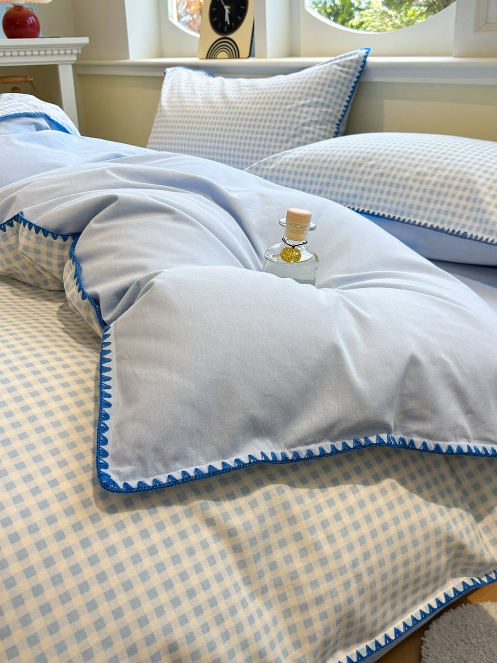 Milk Gingham Brushed Cotton Duvet Cover Set original reference image 9