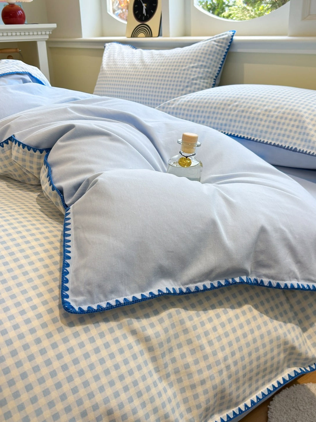 Milk Gingham Brushed Cotton Duvet Cover Set original reference image 9