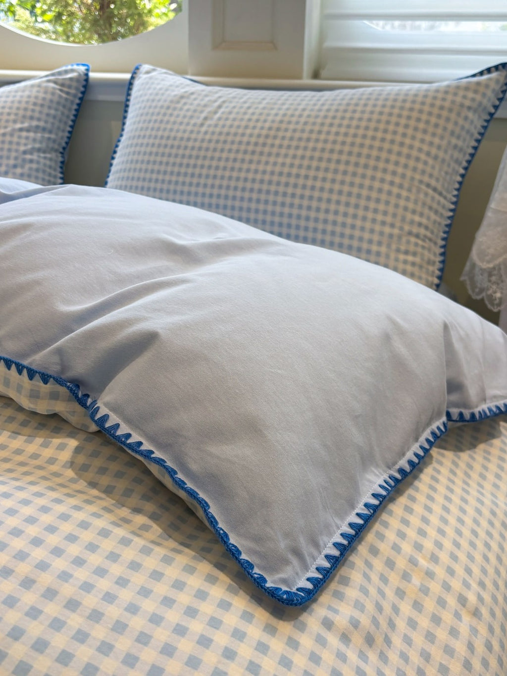 Milk Gingham Brushed Cotton Duvet Cover Set original reference image 10
