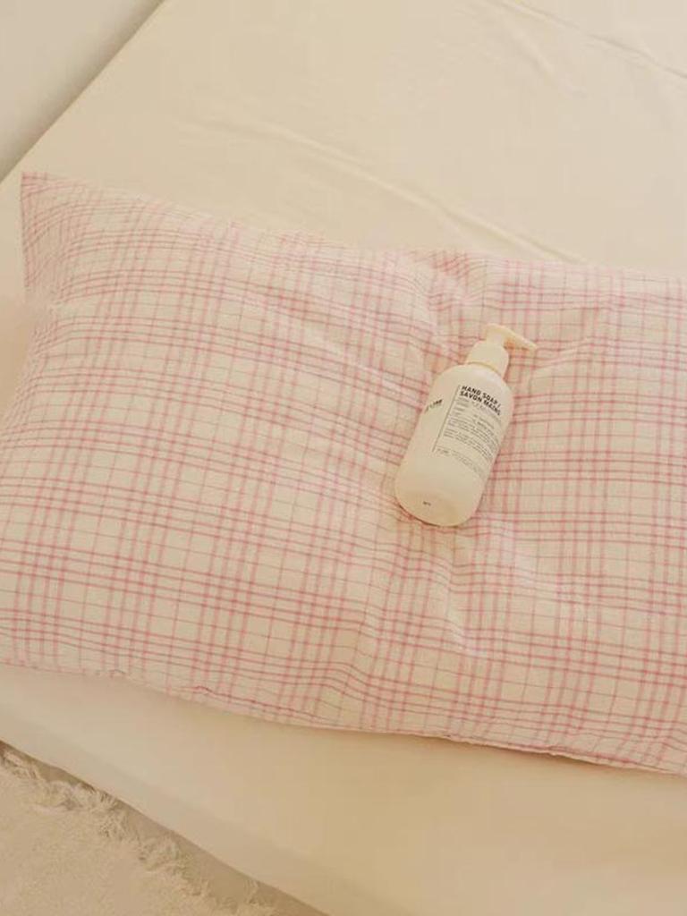 Soft Pink Plaid Cotton Duvet Cover