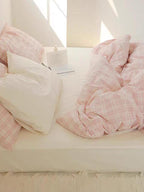 Soft Pink Plaid Cotton Duvet Cover