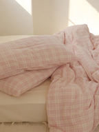 Soft Pink Plaid Cotton Duvet Cover