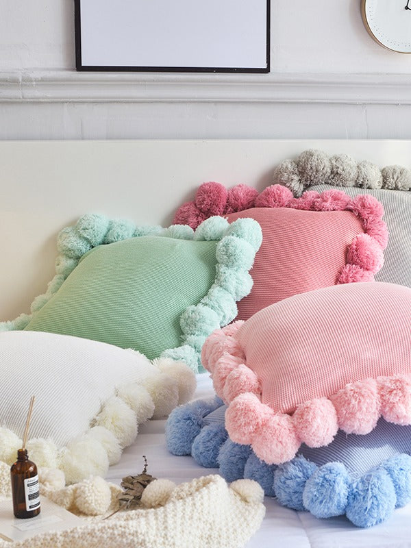 Pom Cloud Cotton Throw Pillow original reference image 4
