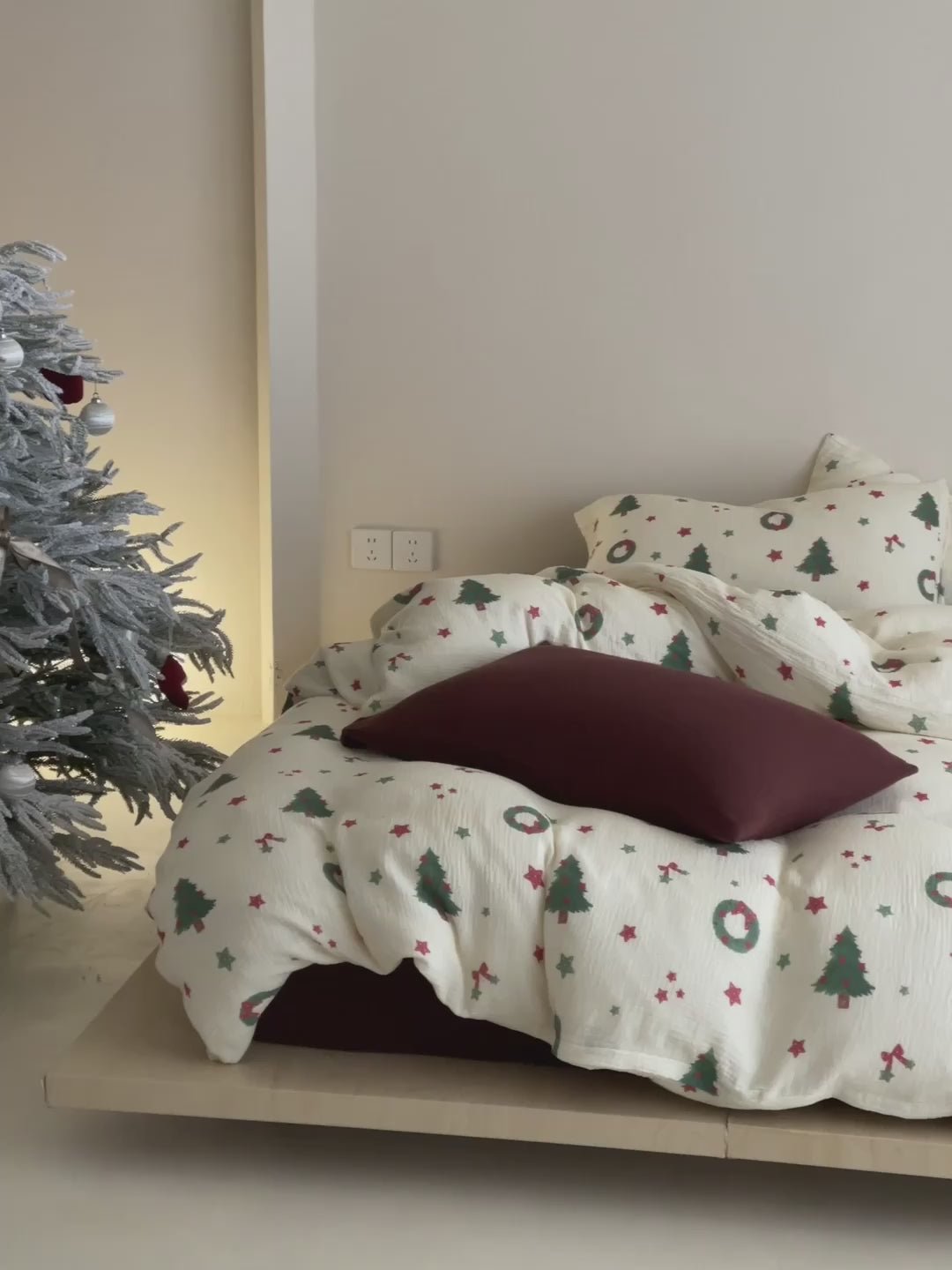 Evergreen Cheer Cotton Muslin Gauze Bedding Set