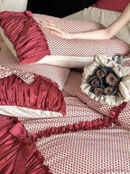 Red Heart Ruched Bow Bedding Set