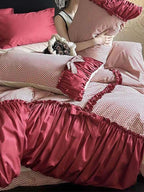 Red Heart Ruched Bow Bedding Set