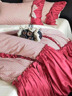Red Heart Ruched Bow Bedding Set