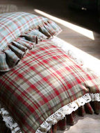 Red Plaid Throw Pillow with Ruffle