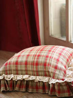 Red Plaid Throw Pillow with Ruffle