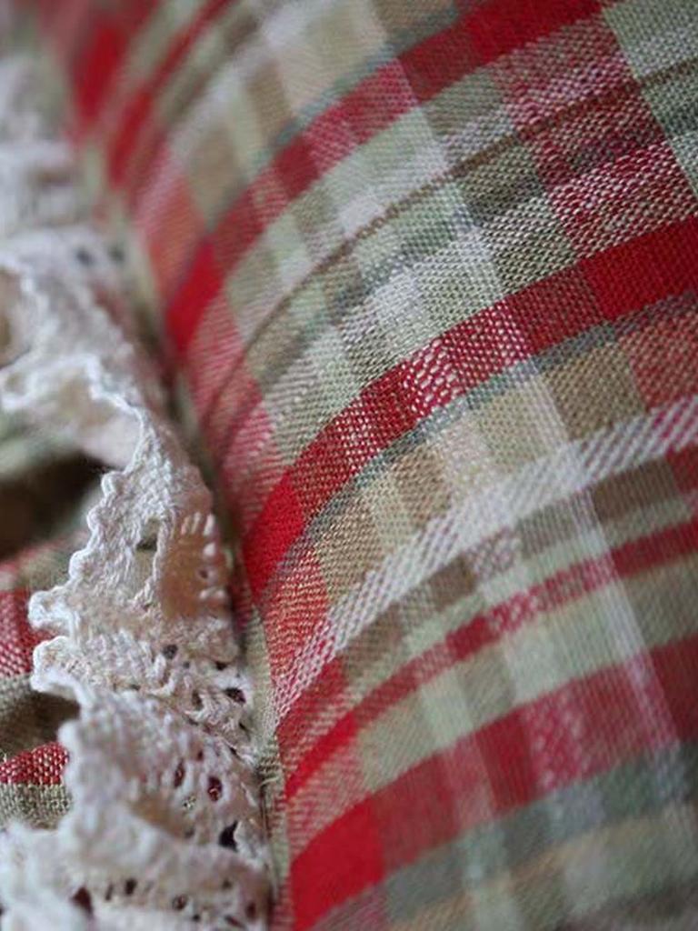 Red Plaid Throw Pillow with Ruffle