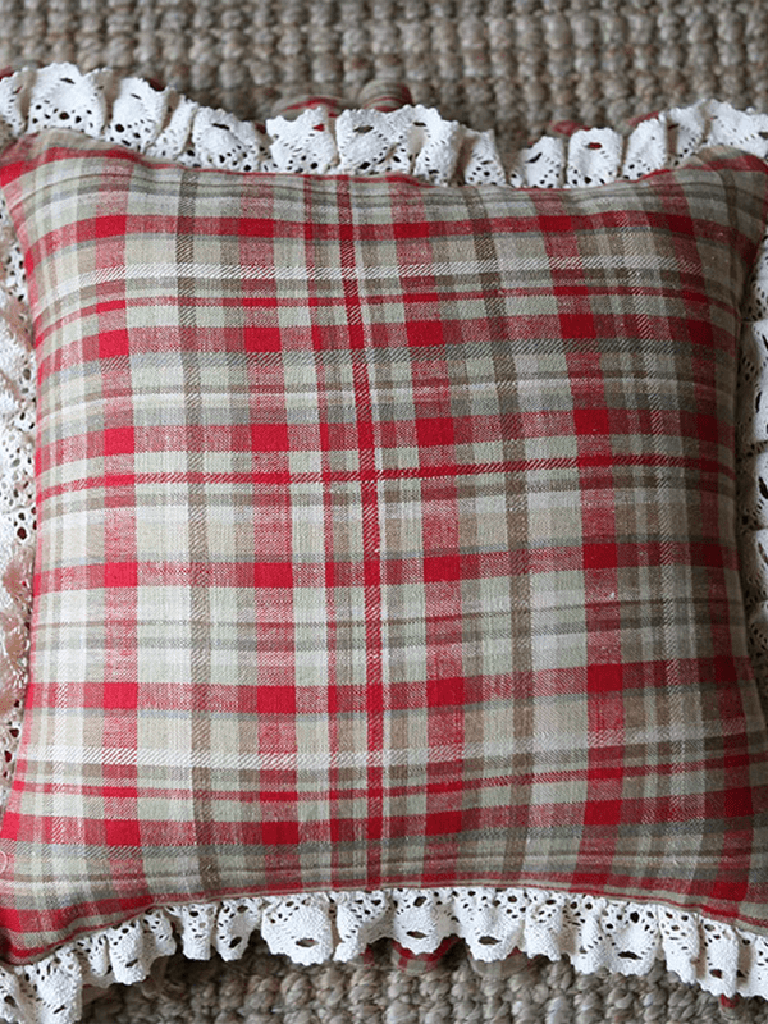 Red Plaid Throw Pillow with Ruffle