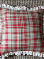 Red Plaid Throw Pillow with Ruffle