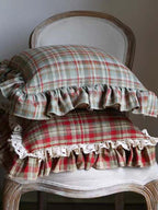 Red Plaid Throw Pillow with Ruffle