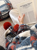 Retro Plaid Blanket with Pom-pom