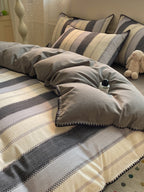 Rhythm Stripe Brushed Cotton Duvet Cover Set original reference image 1