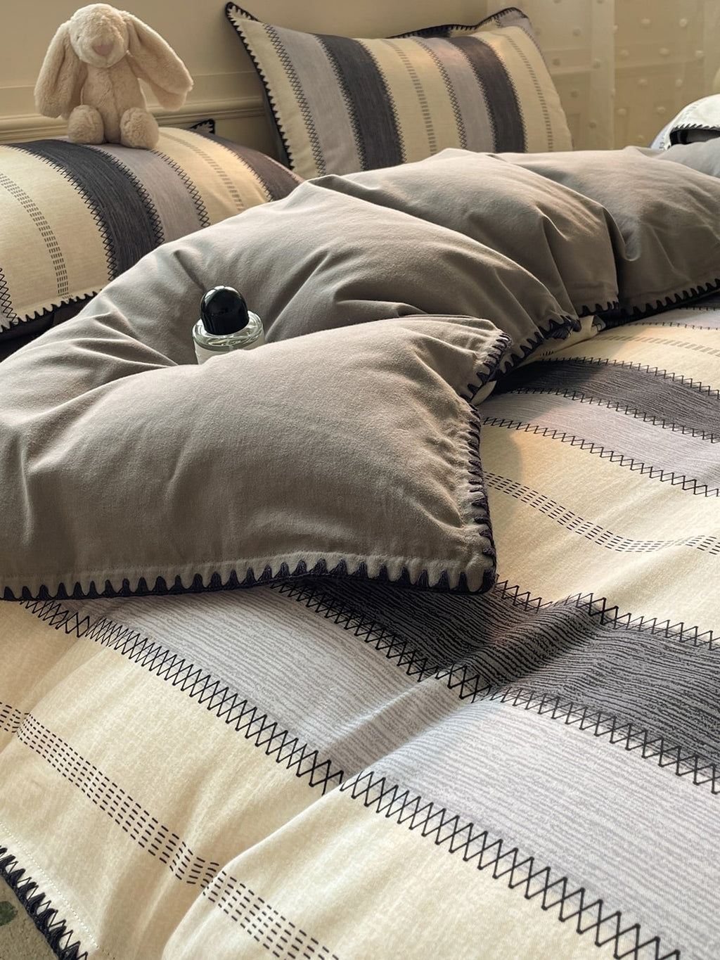 Rhythm Stripe Brushed Cotton Duvet Cover Set original reference image 2