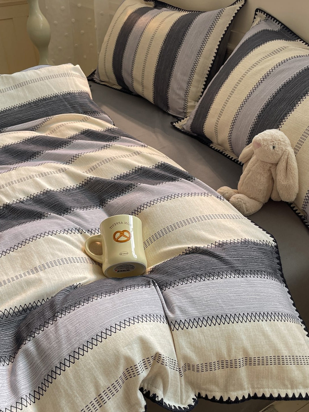 Rhythm Stripe Brushed Cotton Duvet Cover Set original reference image 3