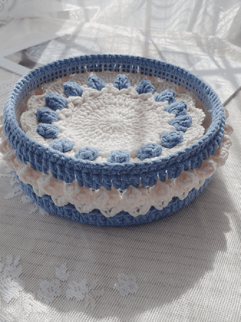 Rose Collection - Handmade Crochet Storage Basket - Blue