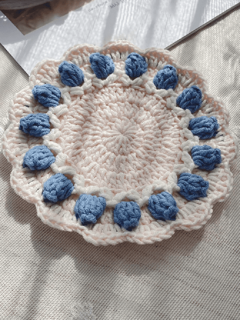 Rose Collection - Handmade Crochet Storage Basket - Blue