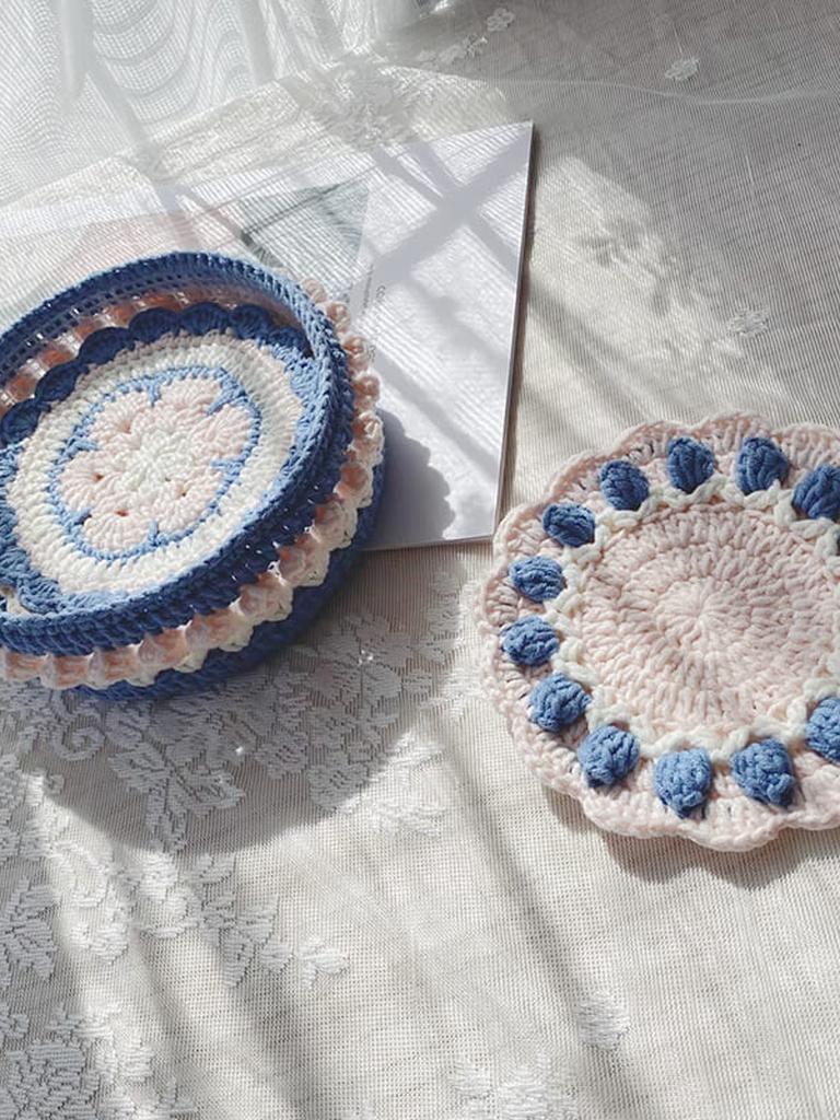 Rose Collection - Handmade Crochet Storage Basket - Blue