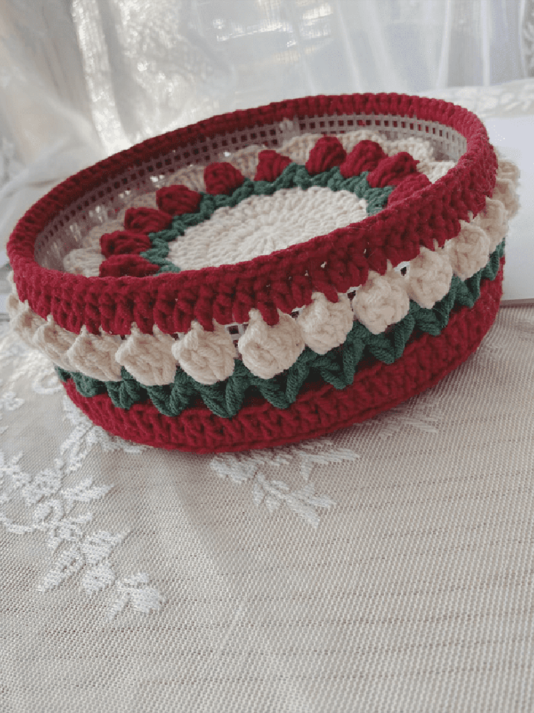 Rose Collection - Handmade Crochet Storage Basket - Burgundy