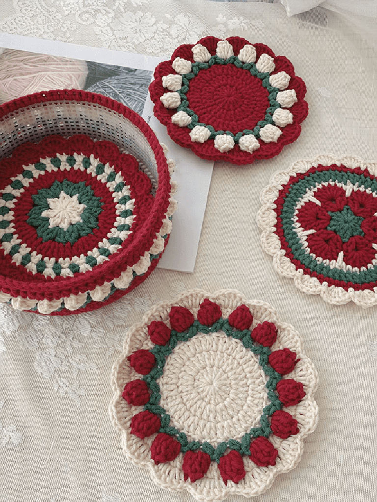 Rose Collection - Handmade Crochet Storage Basket - Burgundy