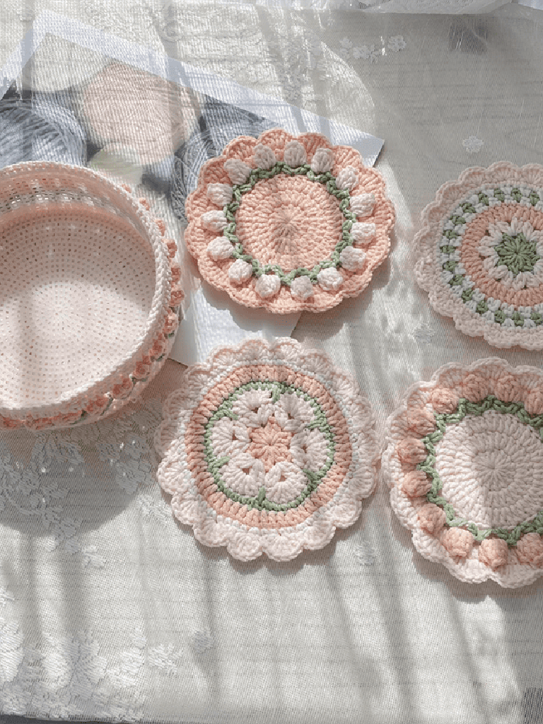 Rose Collection - Handmade Crochet Storage Basket - Coral Pink