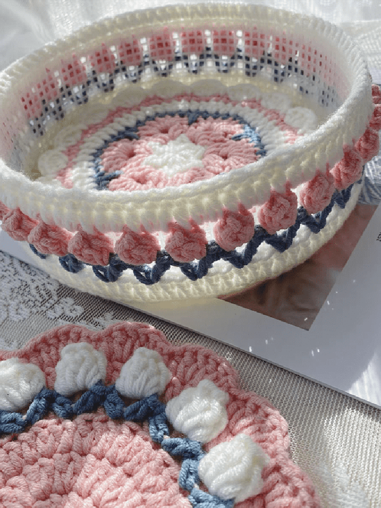 Rose Collection - Handmade Crochet Storage Basket - Pink