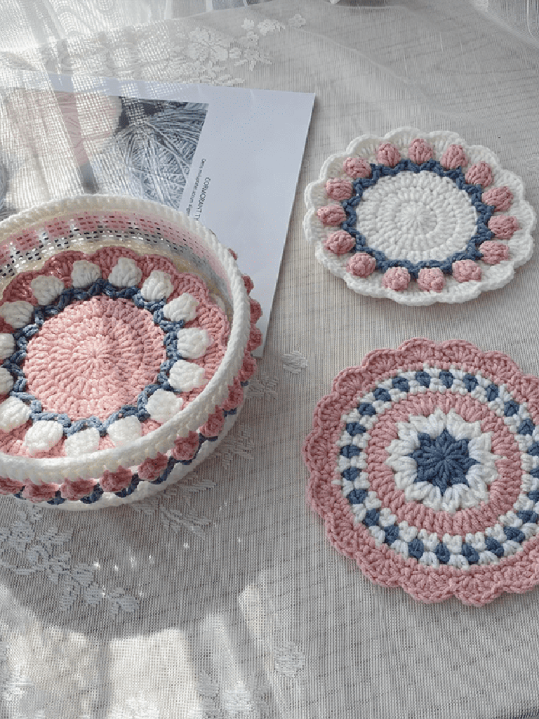 Rose Collection - Handmade Crochet Storage Basket - Pink