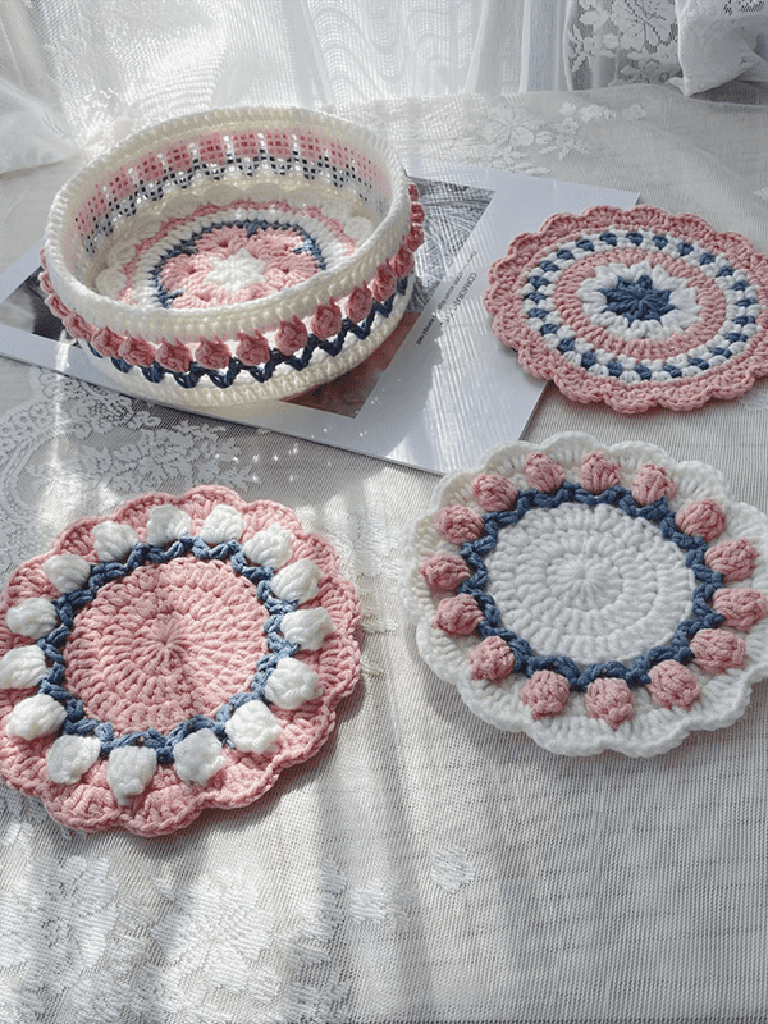 Rose Collection - Handmade Crochet Storage Basket - Pink