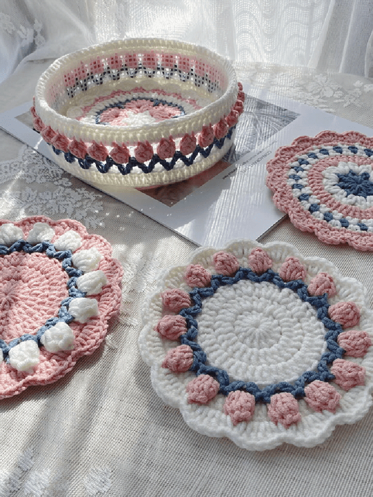 Rose Collection - Handmade Crochet Storage Basket - Pink