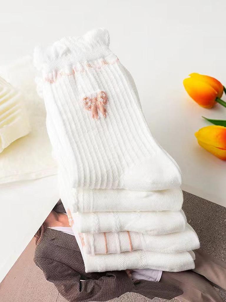 Ruffle Pink Bow Socks 5-pack