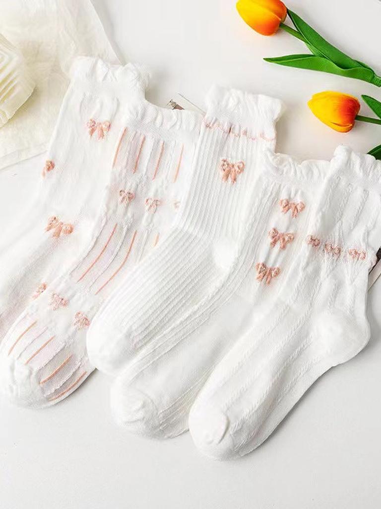 Ruffle Pink Bow Socks 5-pack