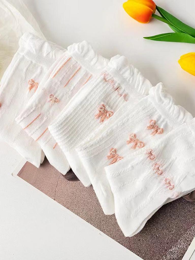 Ruffle Pink Bow Socks 5-pack
