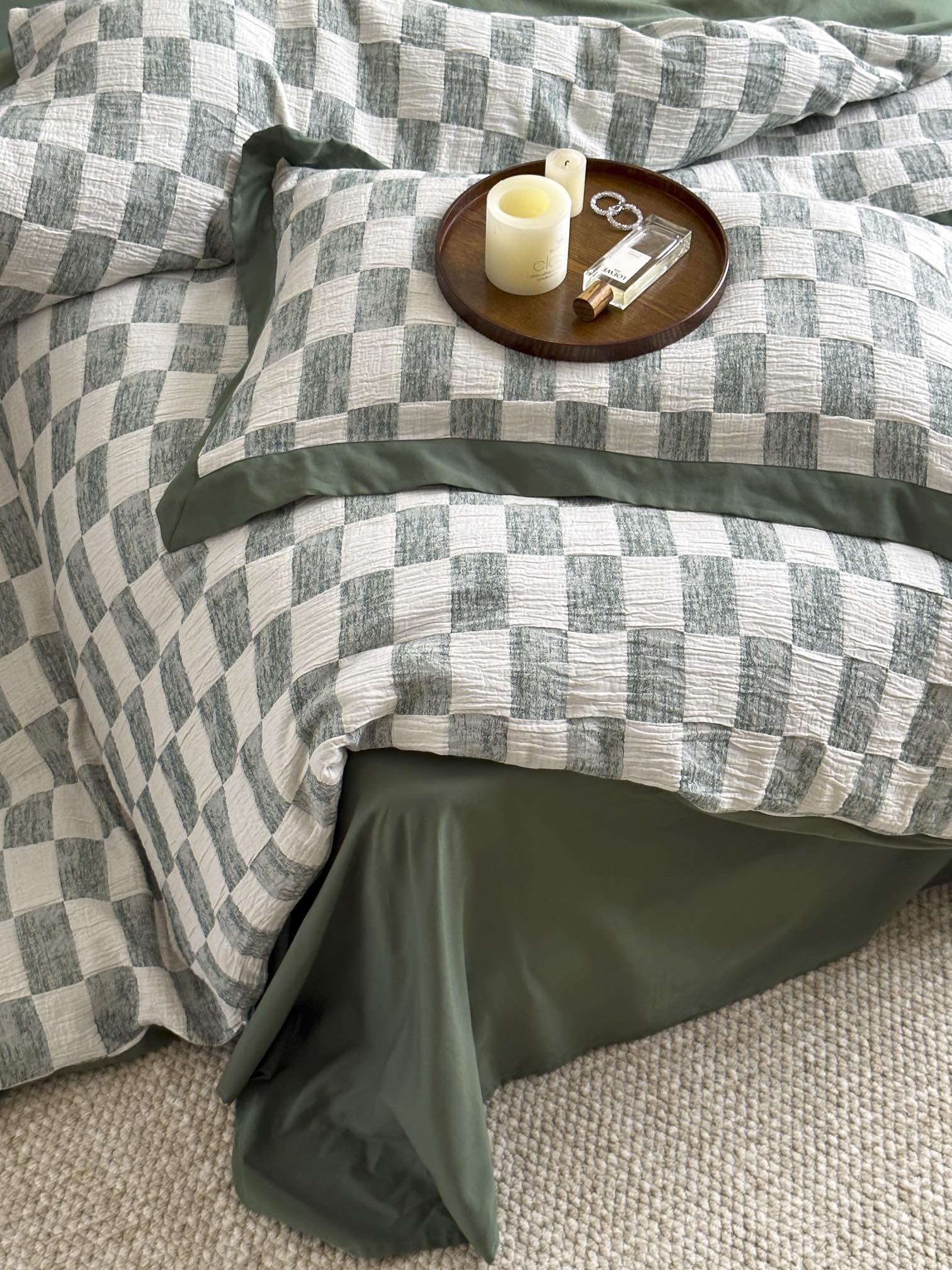 Sage Loft Check Cotton Jacquard Duvet Cover original reference image 3